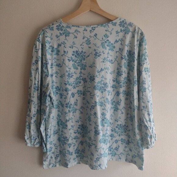 Garnet Hill Green Floral Organic Cotton T Shirt XL Lightweight Loungewear Top - Picture 7 of 9